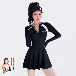 泳装 微胖女孩遮肉连体游泳衣保守女士成人长袖 温泉新款 泳衣女款