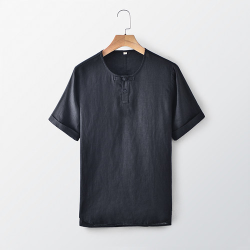 萨法瑞短袖亚麻时尚宽松透气T恤