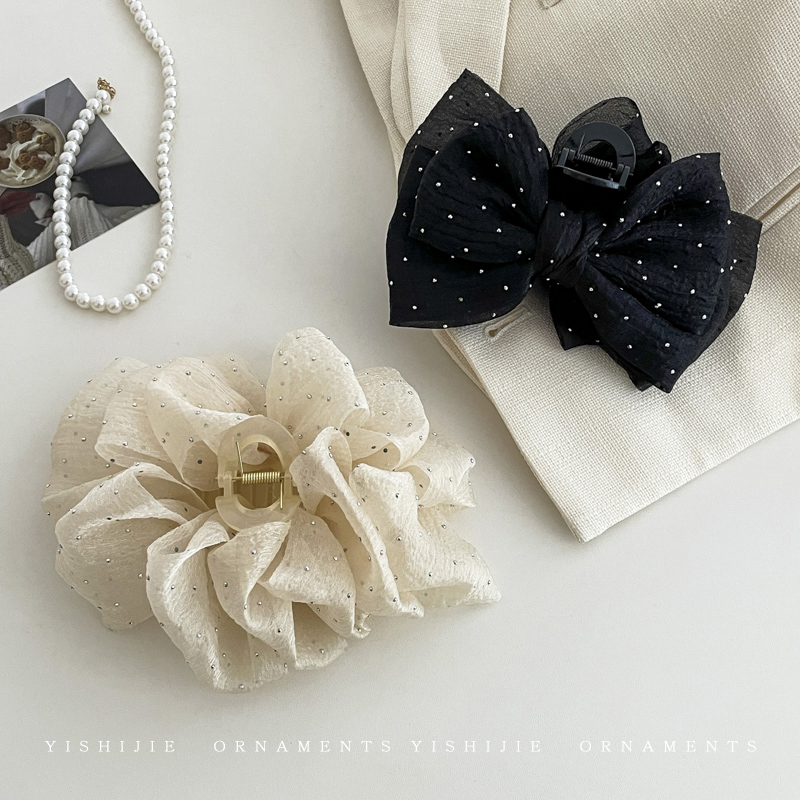 新款泡泡夹网纱双面蝴蝶结抓夹