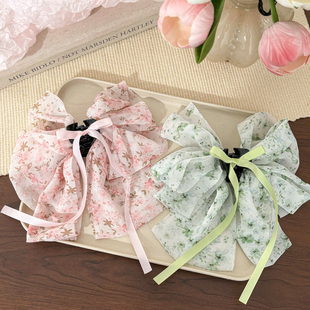 碎花飘带蝴蝶结抓夹女后脑勺半扎发发夹2024新款 发卡鲨鱼夹子头饰