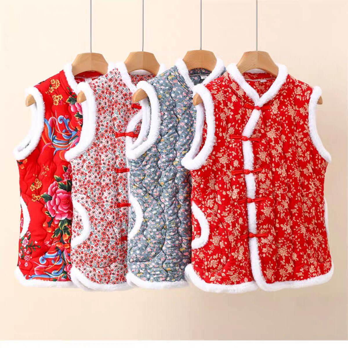 2024年新款秋冬棉马甲女立领夹棉东北大花棉袄中国风盘扣碎花棉服