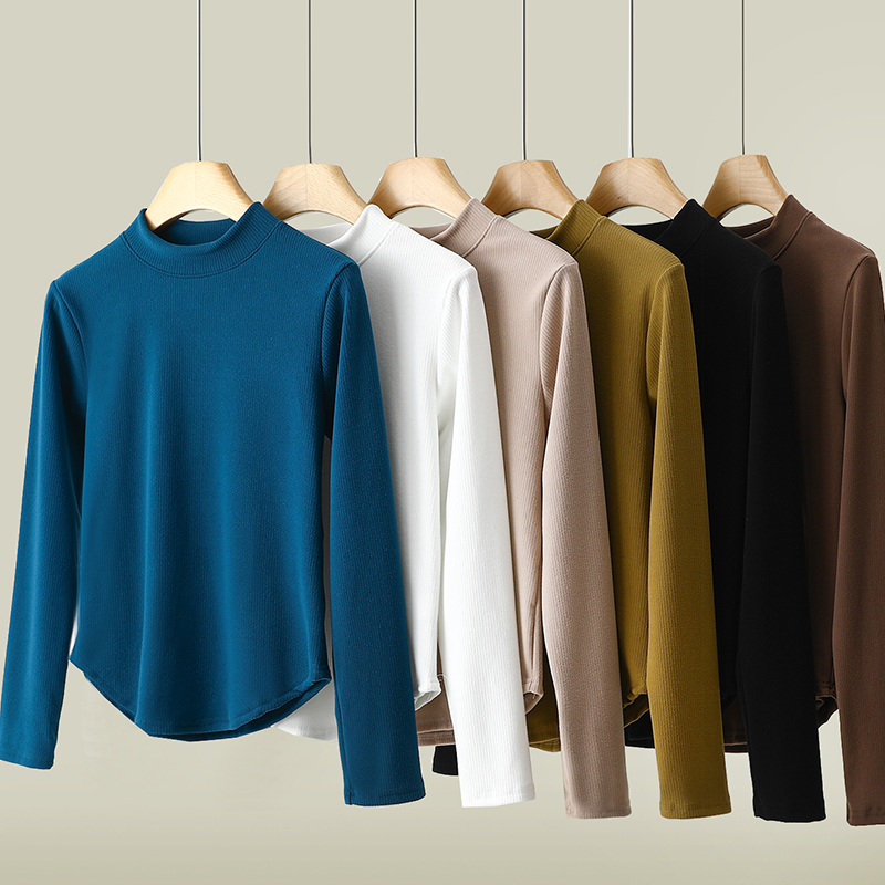 中领圆弧下摆纯色时尚百搭T恤