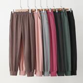 妈妈薄绒高腰休闲家居裤 长裤 女秋冬2024保暖宽松卫裤 德绒束脚睡裤