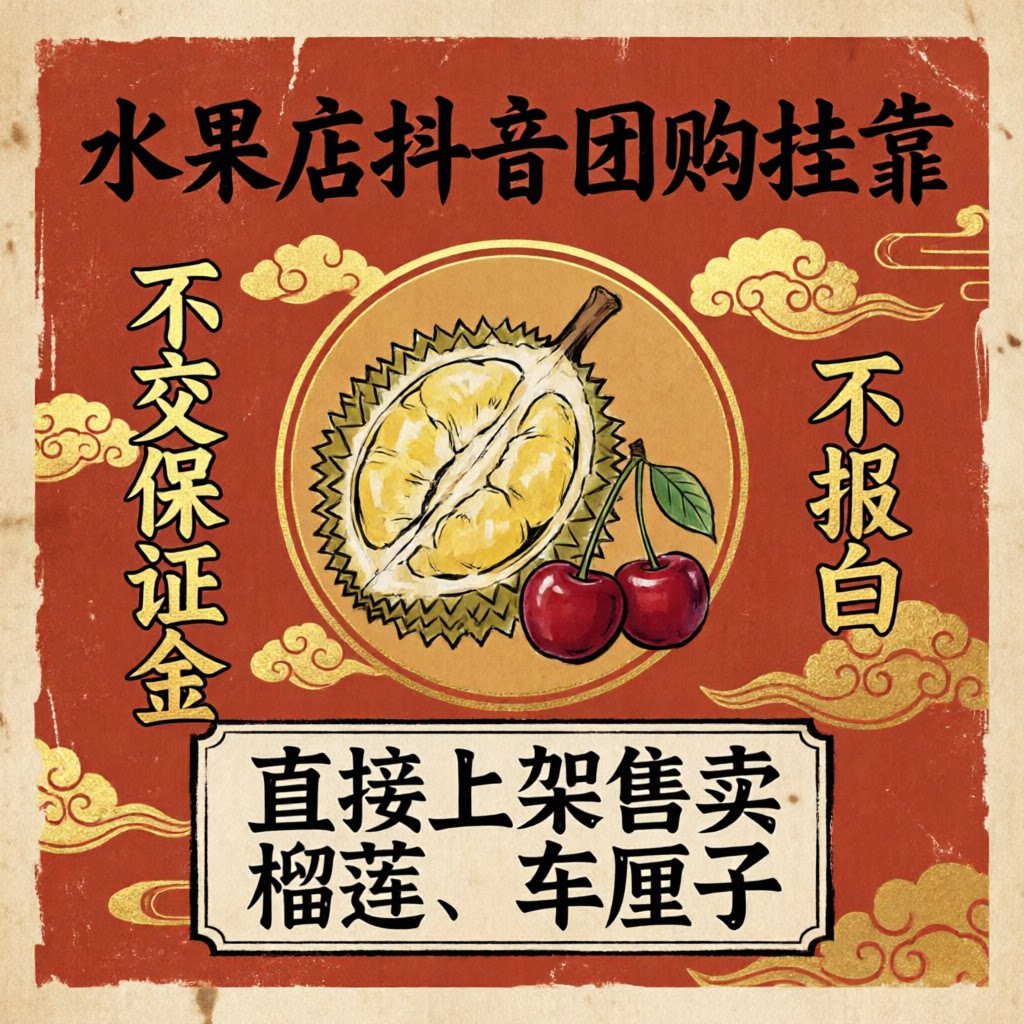 水果店抖音来客团购挂靠不需要交保证金直接上架售卖榴莲车厘子