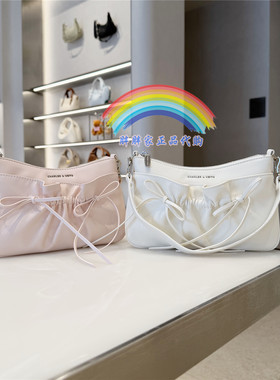 CHARLES&KEITH26新款小CK2-20151673褶皱蝴蝶结芭蕾腋下斜挎包