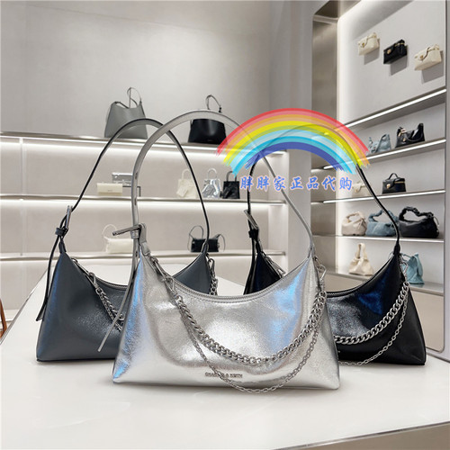 CHARLES&KEITH小CK2-40782472柔软拉链单肩褶皱腋下包斜挎法棍包