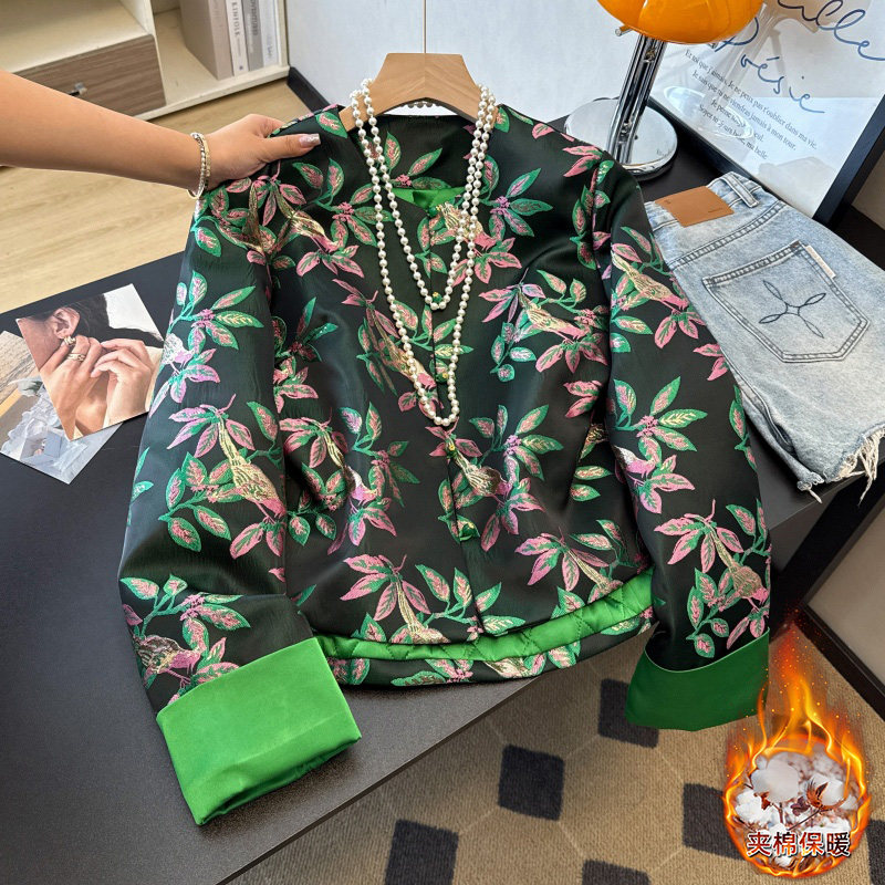 实拍新中式秋冬古风女加棉外套重工刺绣提花织锦复古长袖唐装棉服