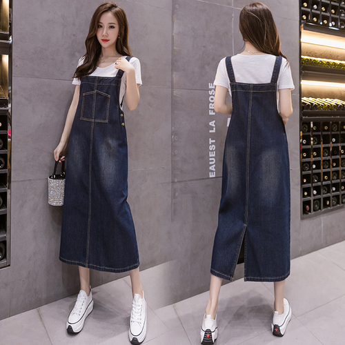 Real shot of fat girl 200 pounds sweet dress French style first love summer mid-length denim suspender skirt for women