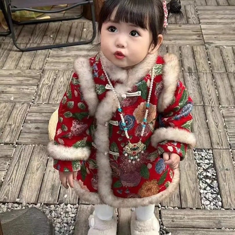 拜年服女童汉服冬款加绒加厚中国风新年服长款儿童旗袍女宝连衣裙,童装/婴儿装/亲子装,唐装,淘宝优惠券,粉丝福利购,淘宝优惠卷