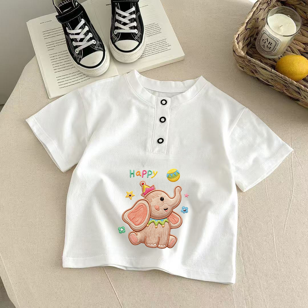纯棉POLO立领男童短袖t恤夏季2026新款仿刺绣夏装中大童洋气上衣