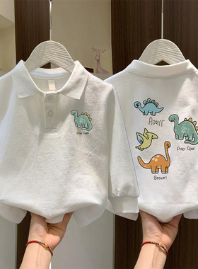 男童POLO衫春秋款卡通恐龙中大儿童纯棉长袖t恤帅气宝宝打底上衣