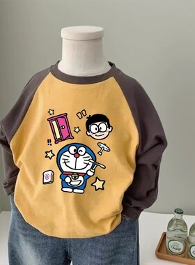 儿童卡通印花纯棉长袖T恤男女童春秋新款时尚帅气百搭宽松上衣服