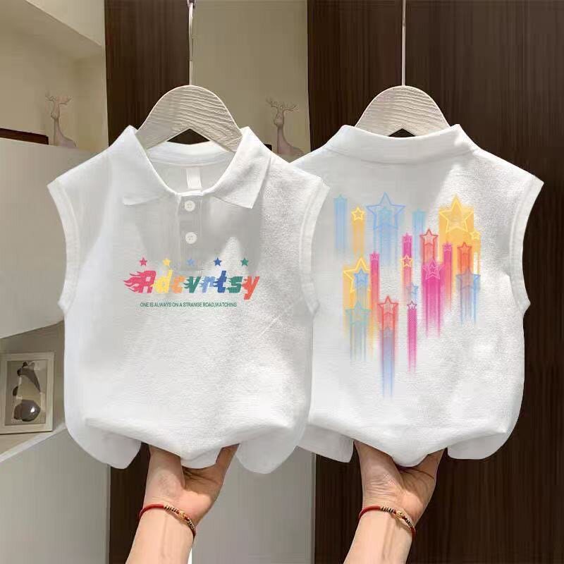 儿童纯色POLO翻领打底衫女童校服内搭上衣男童纯棉洋气卡通背心