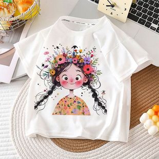 兒童網(wǎng)紅夏裝 韓版 T恤女孩夏季 寬松半袖 洋氣上衣t 新款 女童純棉短袖