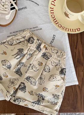 新款童装韩版儿童休闲短裤夏季男童五分裤印花卡通宝宝裤子洋气