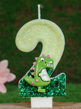 绿色小恐龙主题儿童生日派对布置数字周岁蛋糕蜡烛男孩卡通装饰