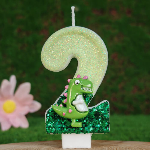 绿色小恐龙主题儿童生日派对布置数字周岁蛋糕蜡烛男孩卡通装饰