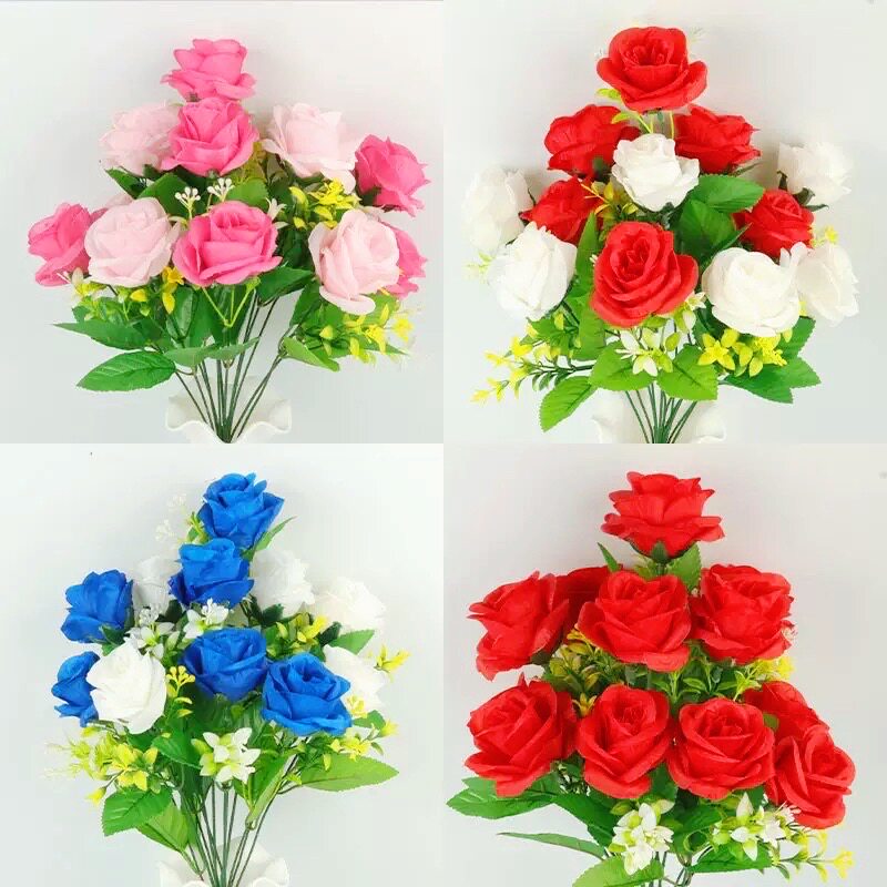 仿真花假花餐桌卧室客厅装饰品摆设花酒柜创意摆件12头玫瑰花束
