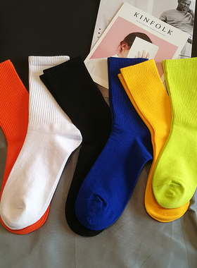 白色袜子女中筒ins春夏季韩版潮牌街头个性潮流紫色纯色长袜男潮