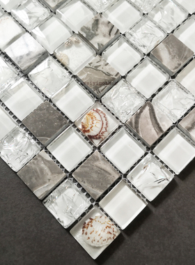 白色水晶贝壳灰色石材马赛克背景墙瓷砖卫生间泳池蓝色鱼池吧台