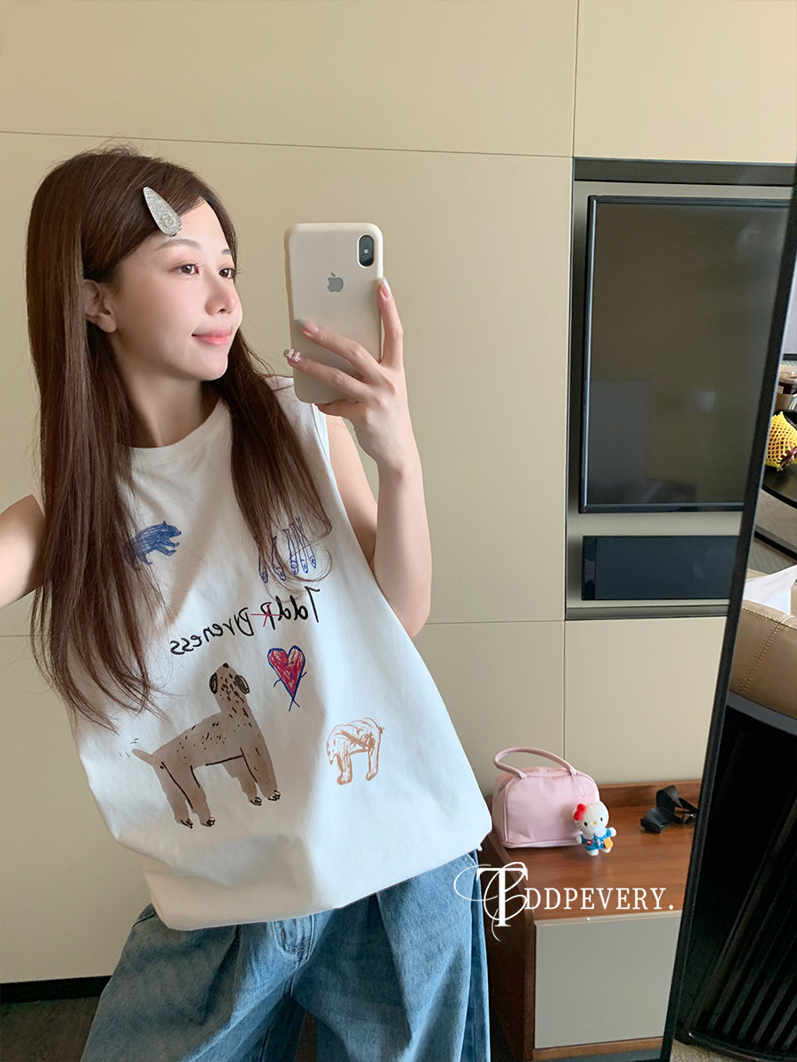 tddp印花涂鸦无袖童趣吊带背心
