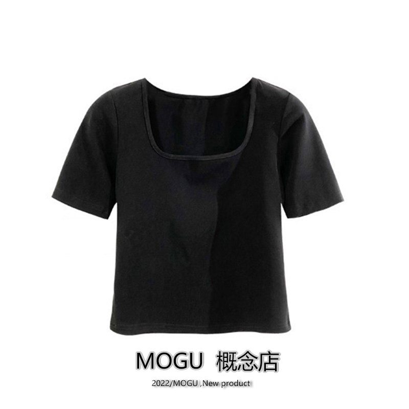 통관 브랜드 할인 대외 무역 픽업 슬림핏 노출 쇄골 스퀘어 칼라 반팔 티셔츠 여성 얇은 짧은 탑