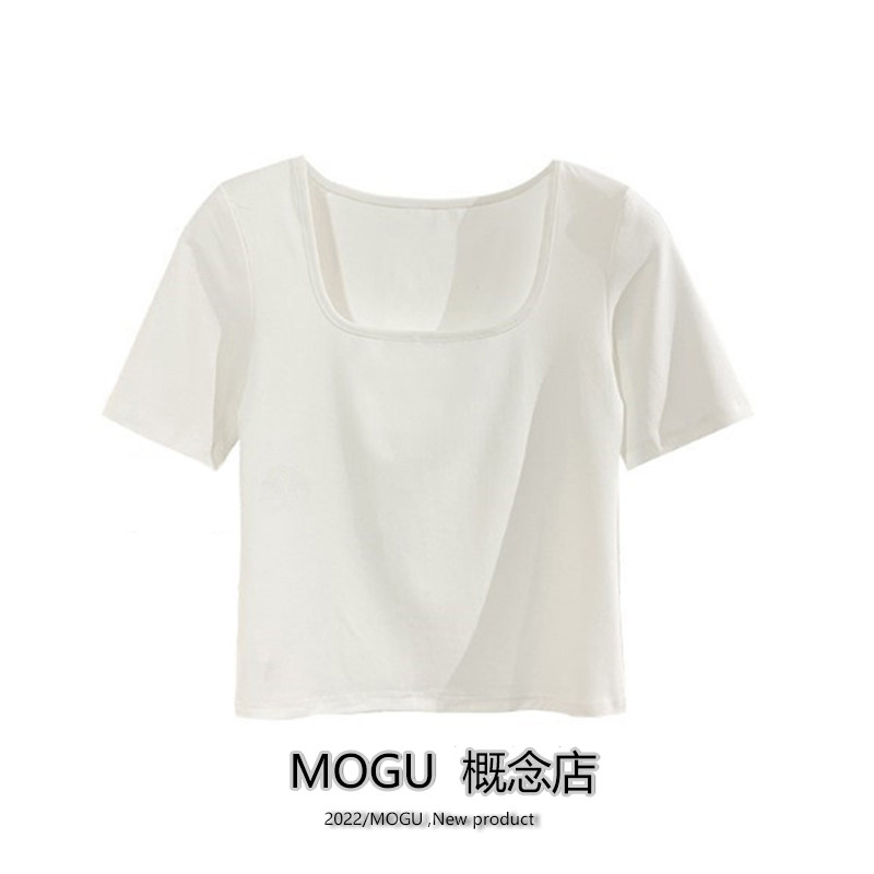 통관 브랜드 할인 대외 무역 픽업 슬림핏 노출 쇄골 스퀘어 칼라 반팔 티셔츠 여성 얇은 짧은 탑