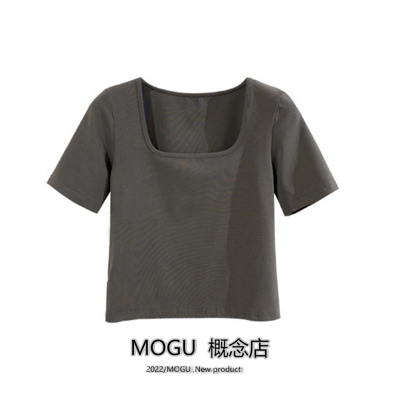 통관 브랜드 할인 대외 무역 픽업 슬림핏 노출 쇄골 스퀘어 칼라 반팔 티셔츠 여성 얇은 짧은 탑