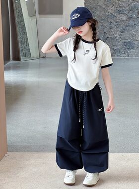女童夏季短袖T恤束脚阔腿裤套装