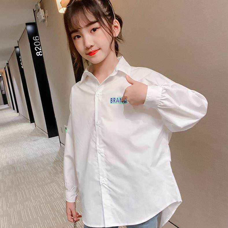 女童白色衬衫2026新款春秋外穿长袖薄款韩版港风儿童衬衣春装上衣