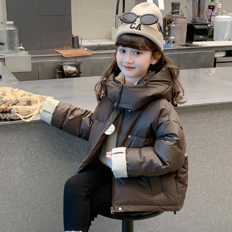 女童亮面免洗耐脏羽绒棉服外套