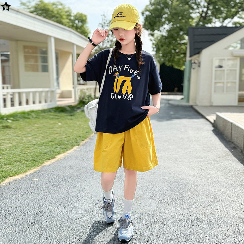 女童夏装女孩短袖T恤阔腿裤套装