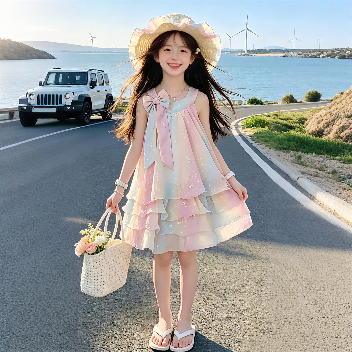 女童扎染连衣裙夏季无袖背心裙