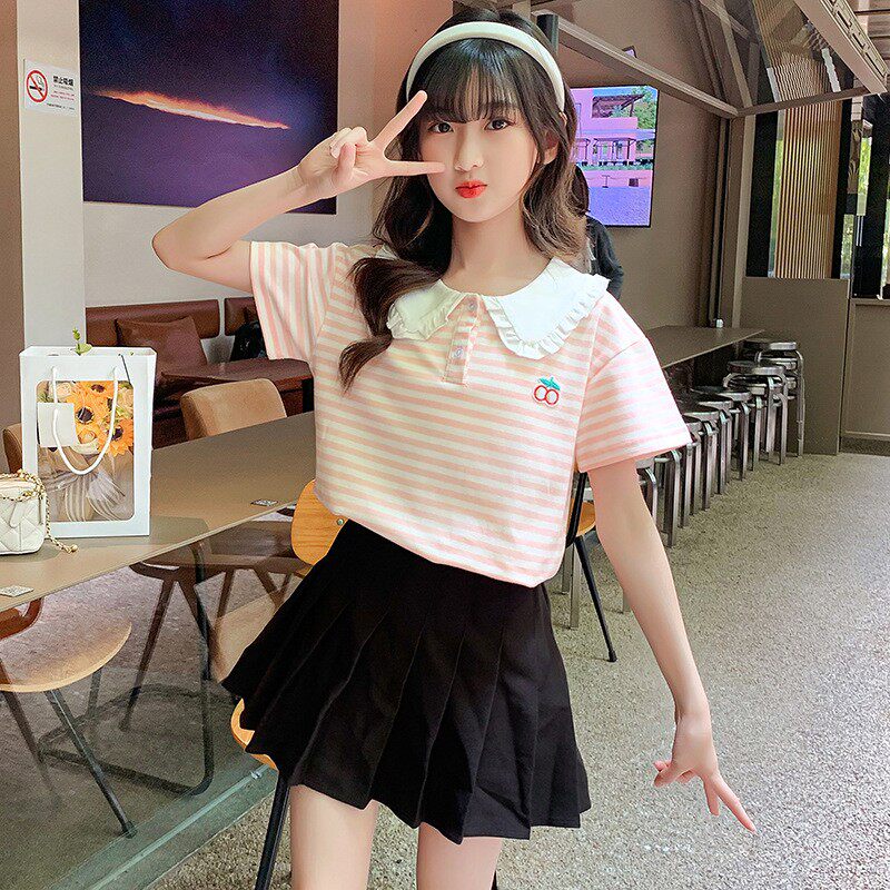 女童娃娃领POLO衫夏季棉质条纹衫