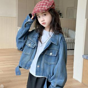 女童短款牛仔外套2026春秋女孩薄款风衣中大童休闲夹克上衣机车服