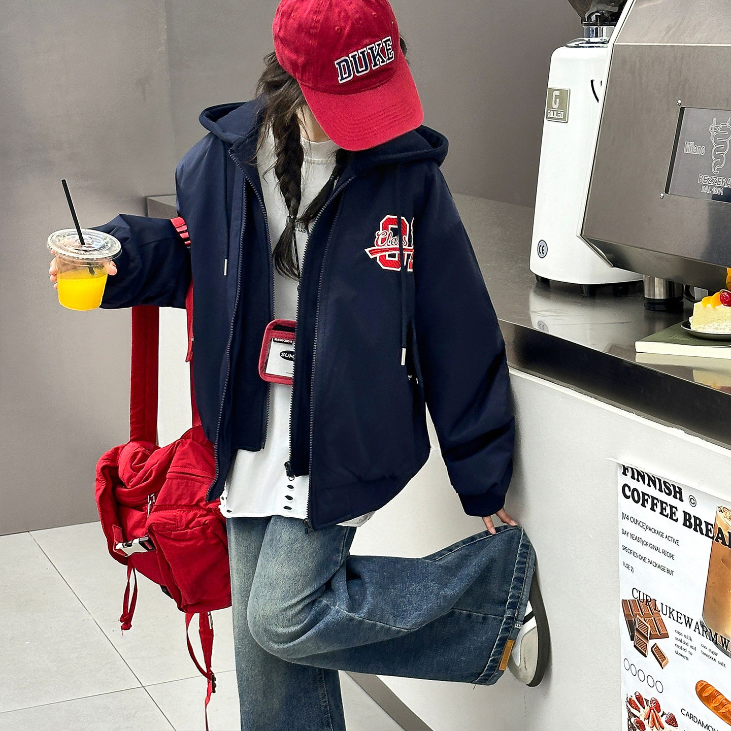 女童假两件夹棉加厚卫衣外套女大童连帽棒球服休闲夹克衫轻薄棉衣