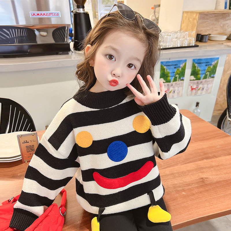 女童毛衣2025新款秋冬季加绒加厚纯棉针织衫女宝宝条纹打底衫上衣