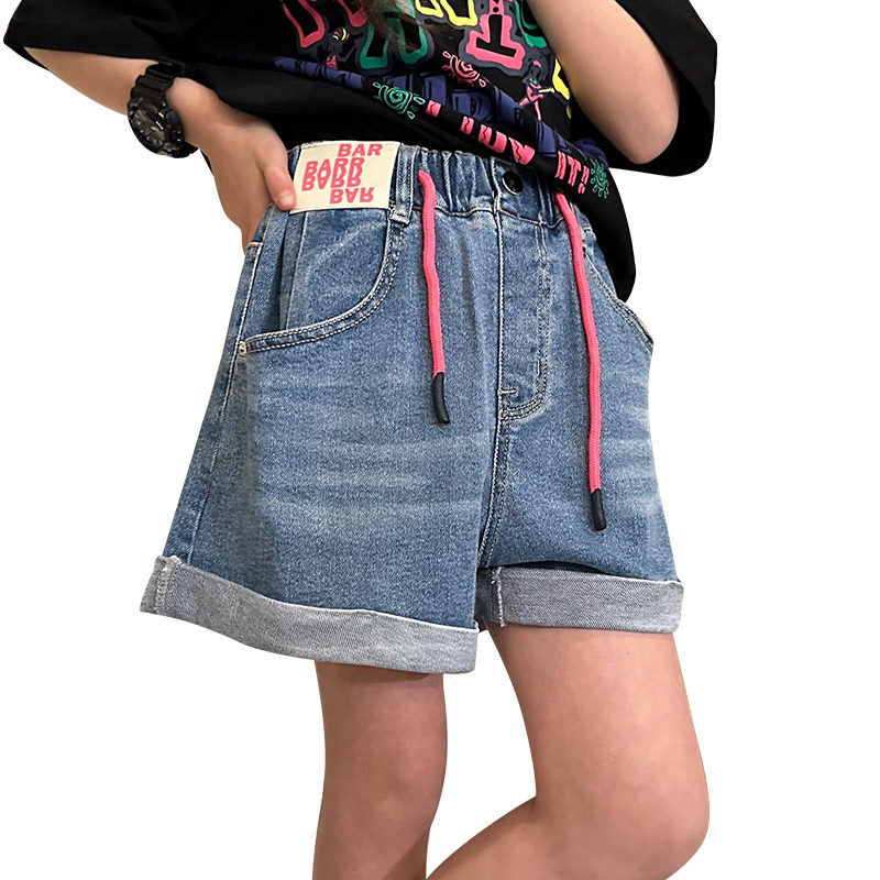女童宽松牛仔短裤女孩夏薄款马裤初中生裤子女大童外穿热裤五分裤