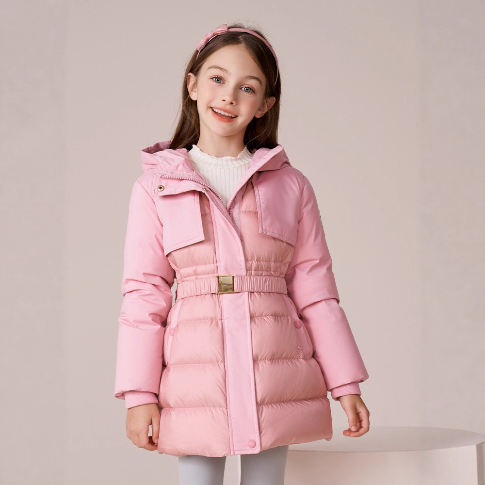 2025新款女童夹棉加厚冲锋衣外套女孩中长款收腰羽绒棉服大童棉袄