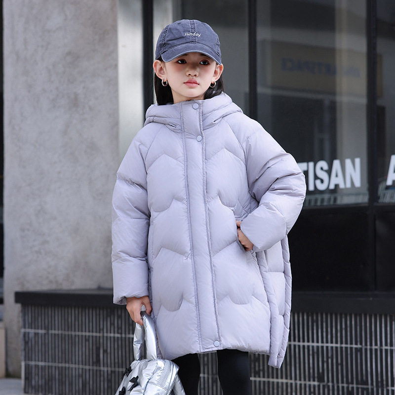 女童防寒加厚羽绒服冬季新款中大童儿童中长款紫色外套白鸭绒棉袄