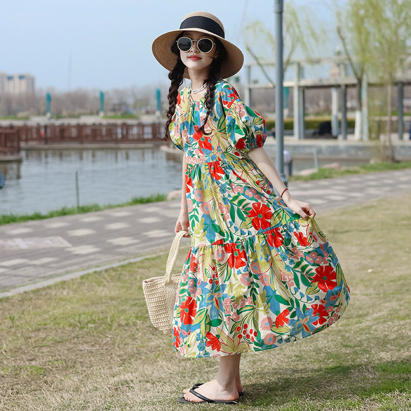 中大女童宽松洋气连衣裙纯棉夏裙