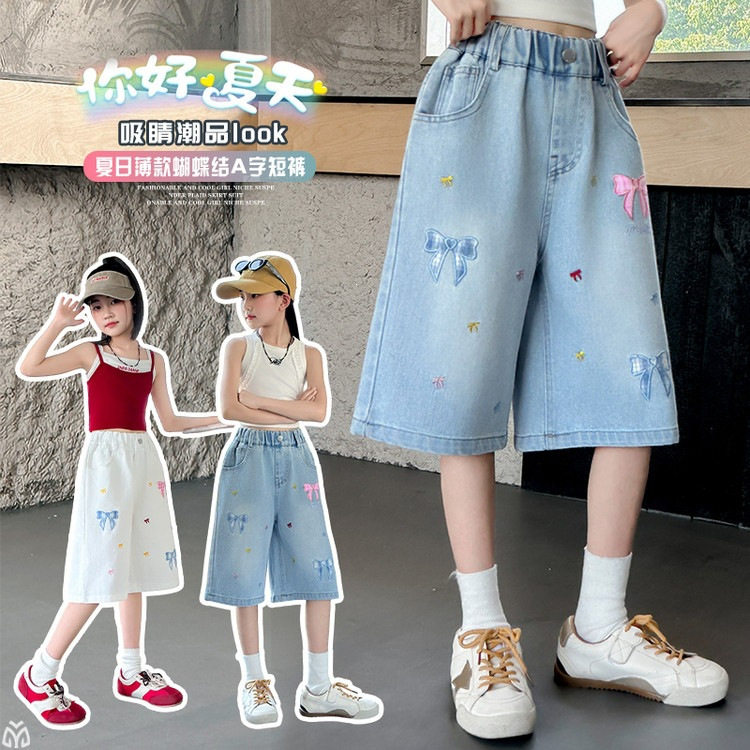 马裤女款儿童夏季2026新款女童薄款牛仔短裤青少年七分裤大童中裤