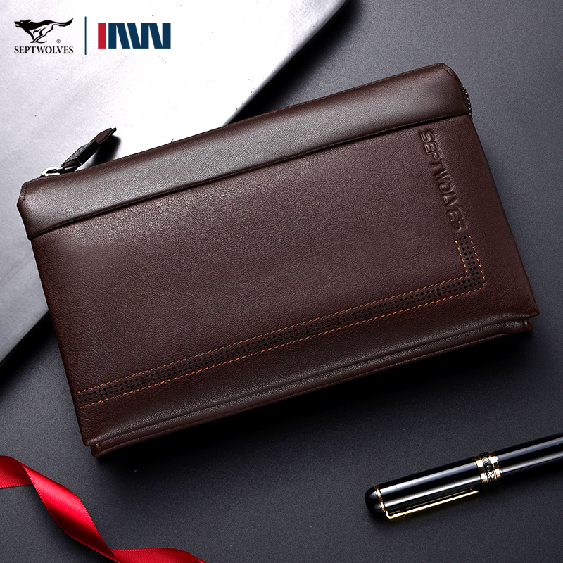 七匹狼男式高档软头层牛皮手包潮