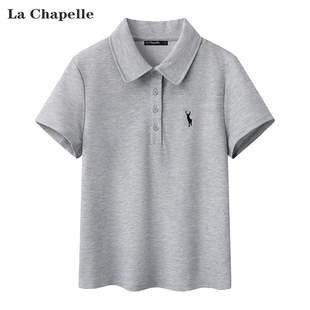 女春季 拉夏贝尔 POLO衫 休闲宽松套头上衣 Chapelle小鹿刺绣短袖