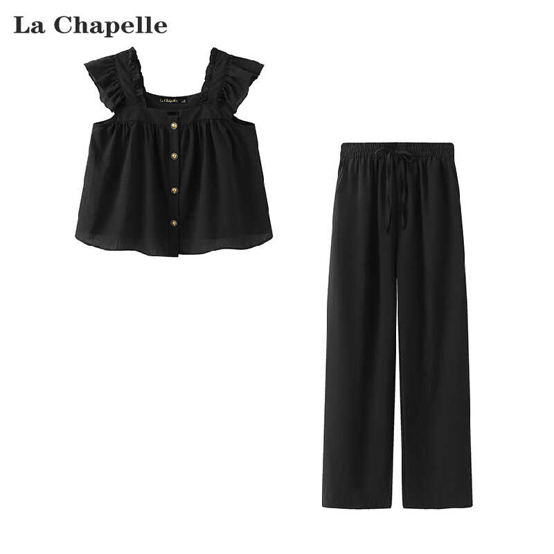 拉夏贝尔/La Chapelle飞飞袖衬衫阔腿裤两件套女夏季新款时尚套装