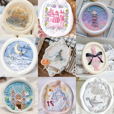 票根城堡天鹅系列纯铜火漆印章浮雕款章头雪国列车猫咪茶话会信封