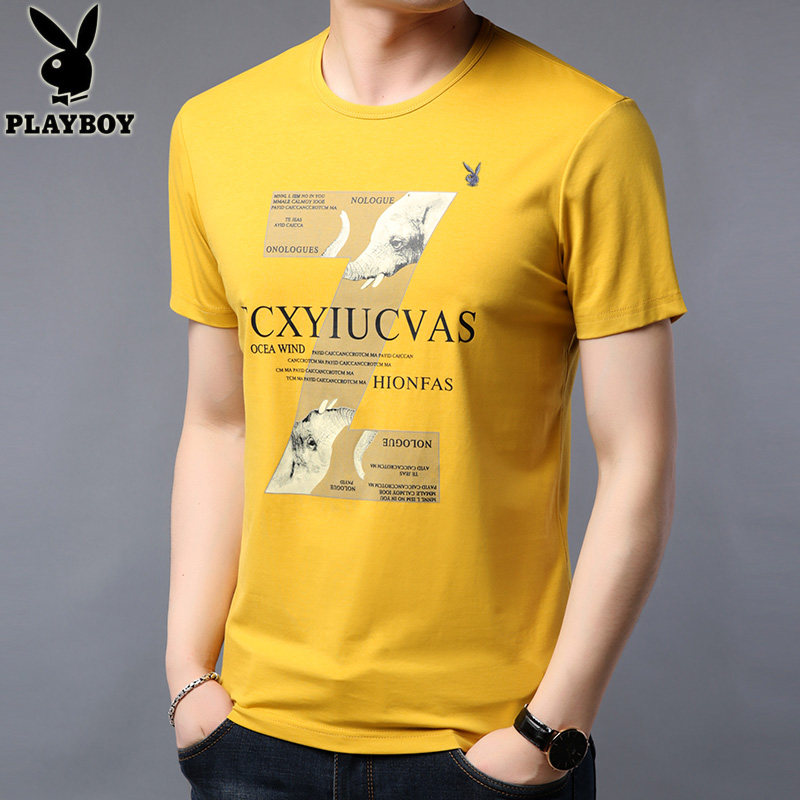 花花公子短袖T恤男士圆领印花t恤夏季2020新款潮流半袖男装体恤衫
