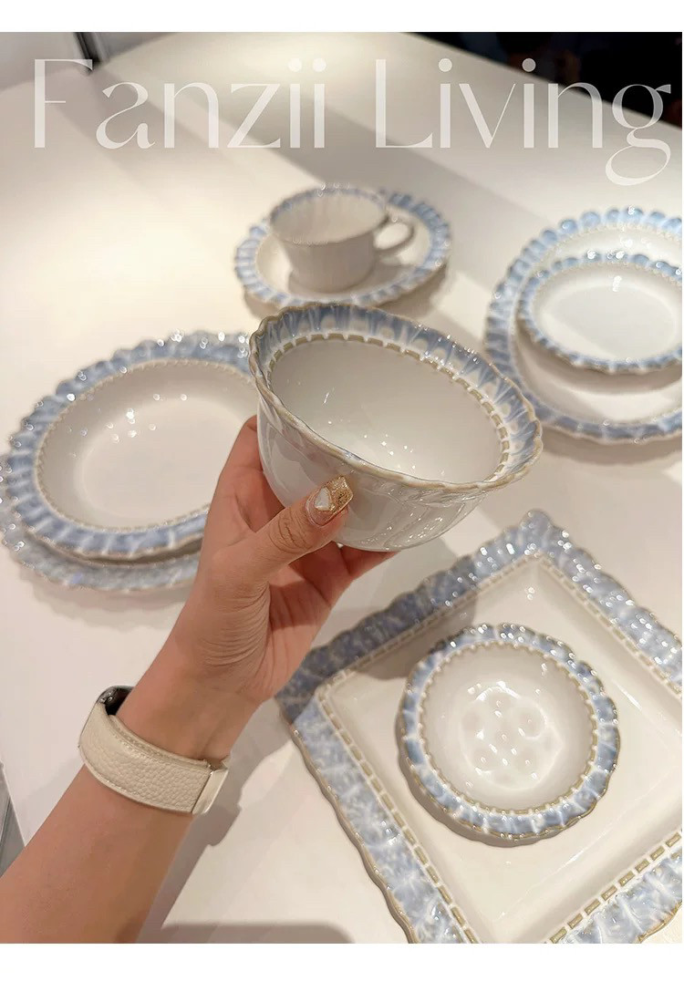 高颜值烟蓝系列餐具合集套装高级感窑变釉花边家用碗盘汤碗咖啡杯,餐饮具,碗,淘宝优惠券,粉丝福利购,淘宝优惠卷