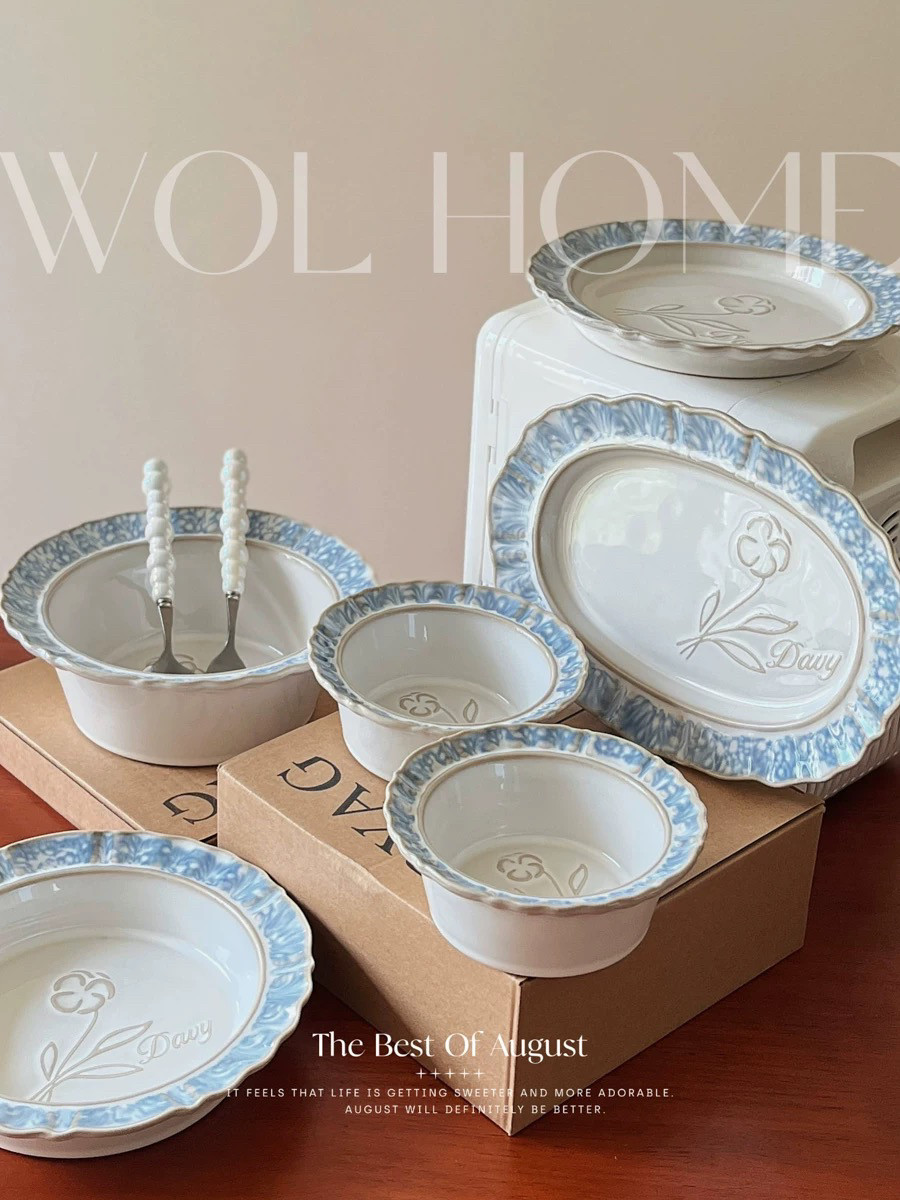 水蓝花浮雕釉下彩陶瓷盘子菜盘创意盘子菜盘家用陶瓷小清新饭碗,餐饮具,碗,淘宝优惠券,粉丝福利购,淘宝优惠卷