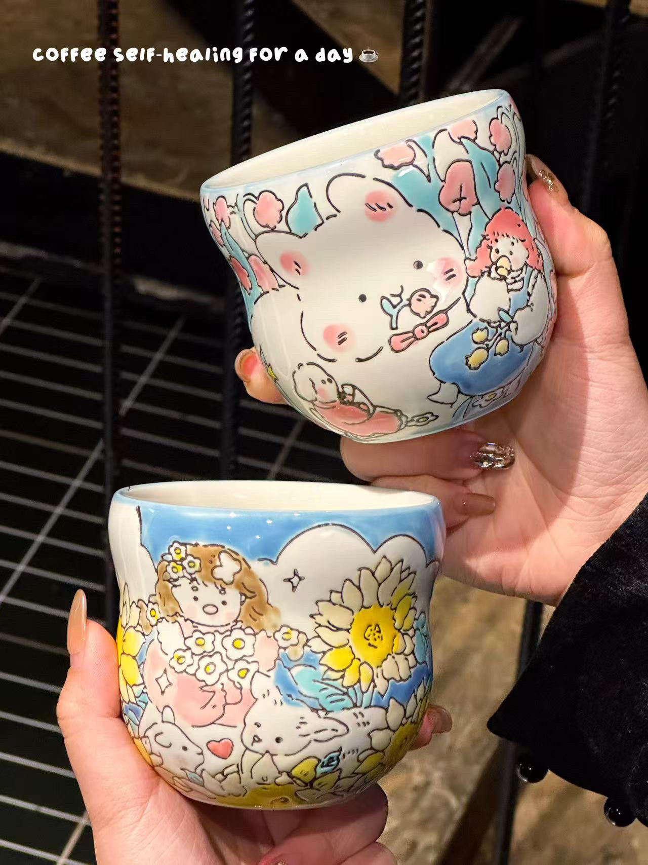羡鸟文社釉下彩手绘特别好看的早餐杯高颜值耐高温陶瓷杯子